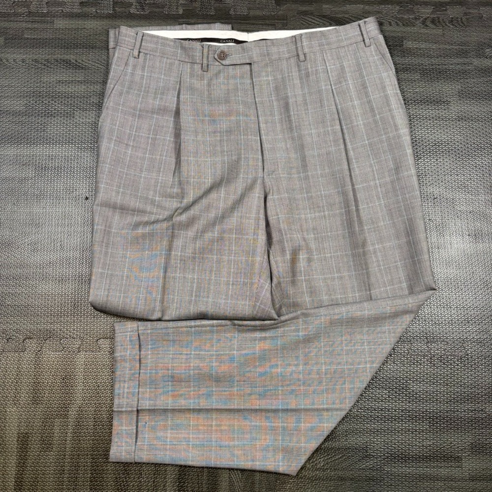 Canali Pants Mens 36x30 Gray Glen Plaid 100% Wool Relaxed Straight Pleated